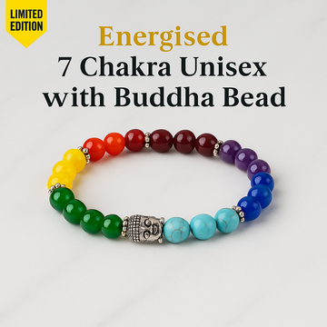 ENERGISED 7 CHAKRA UNISEX BRACELET WITH BUDDHA BEAD.
