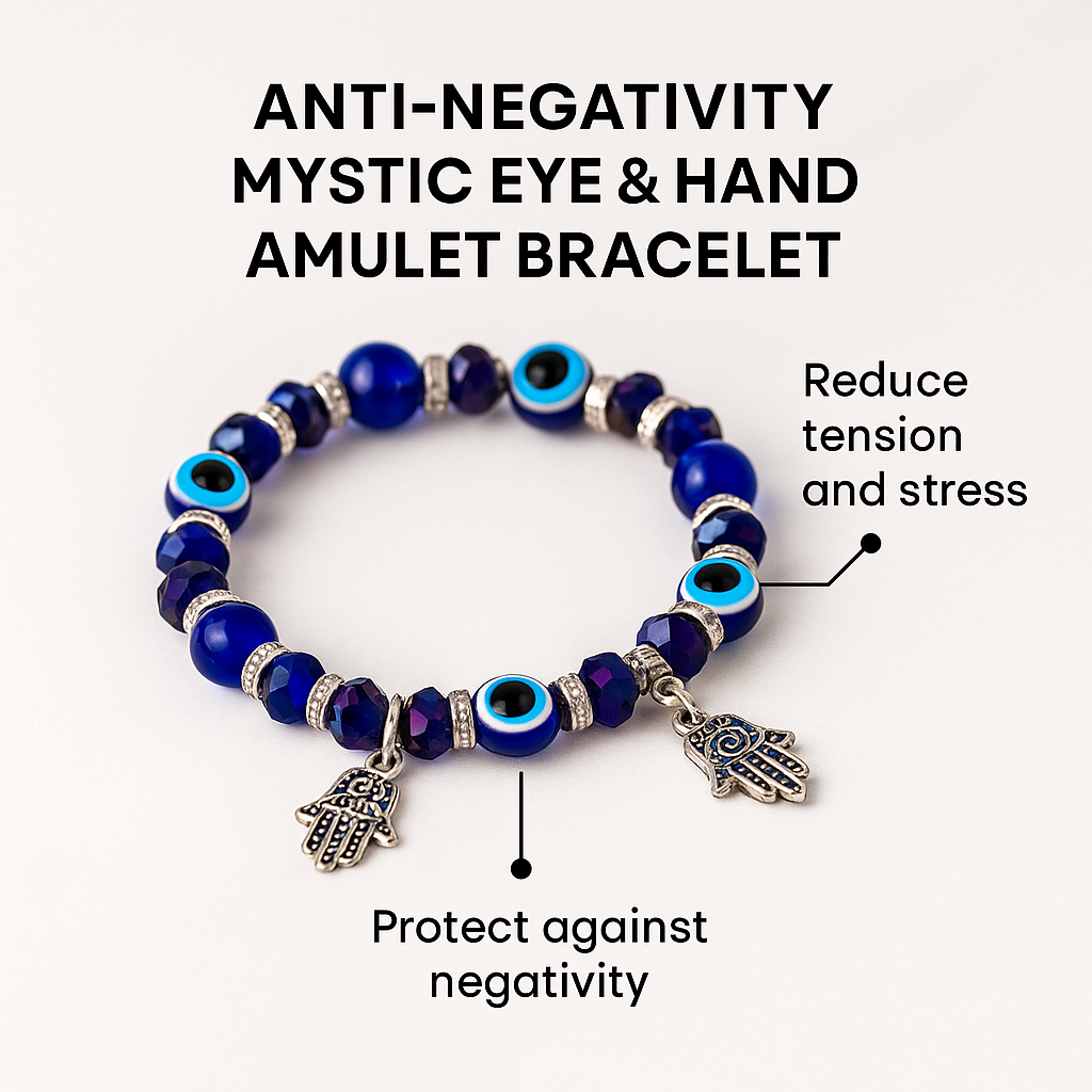 ANTI-NEGATIVITY MYSTIC EYE & HAND AMULET BRACELET.