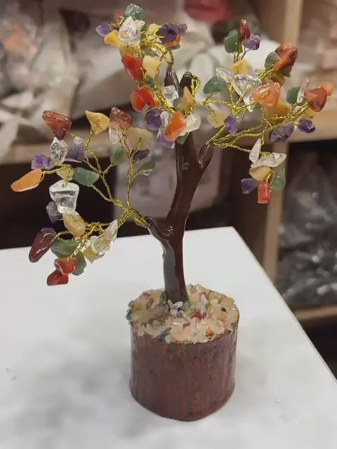 7 CHAKRA TREE STONES DECOR TREE, MONEY TREE FOR GOODLUCK - 10 INCHES.
